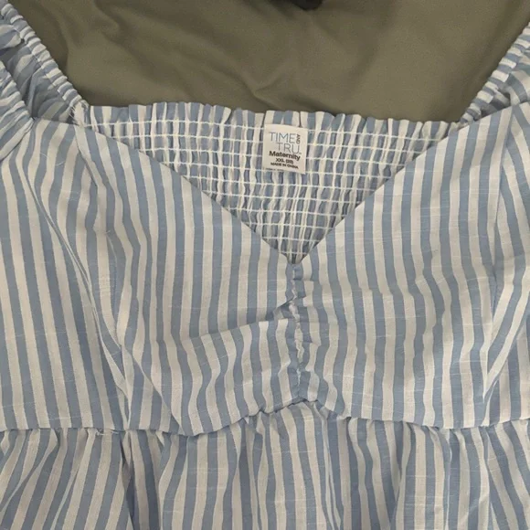 Maternity Blue and White Striped Ruffle Sleeve Tank Top - Picture 4 of 4